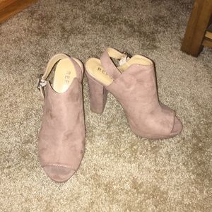 High thick heel faux suede shoes